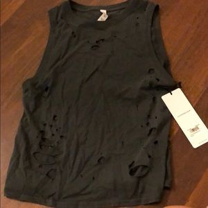 Alo distressed warrior crop tank, grey, small, NWT